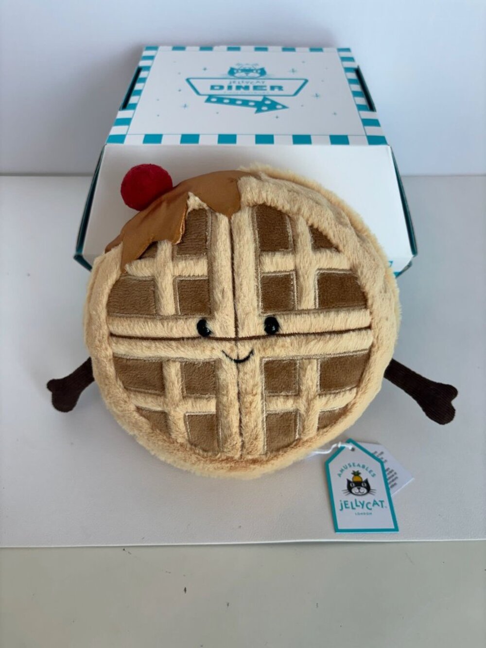 NWT Jellycat René Waffle Exclusive FAO Schwarz Diner w/ Tote Pin Stickers